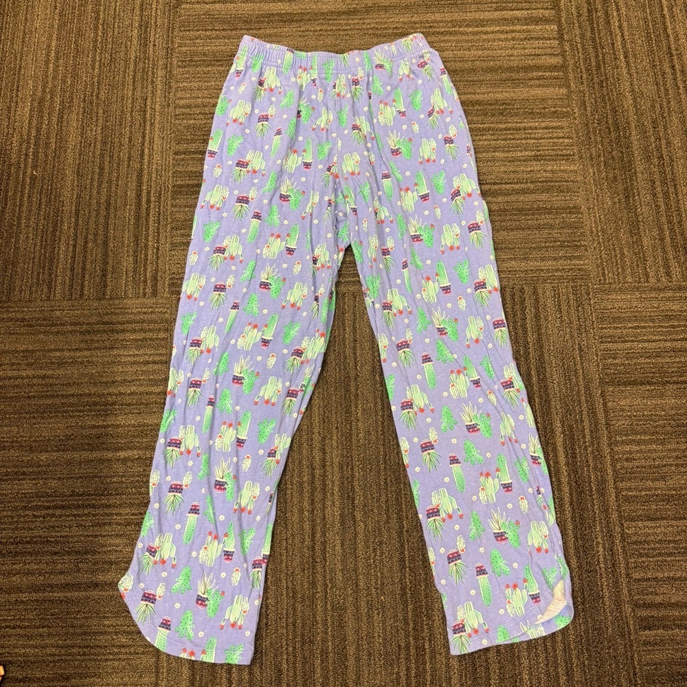 Cuddl Duds Womens Pajama Bottoms in Lavender with Fun Cactus Succulent Print